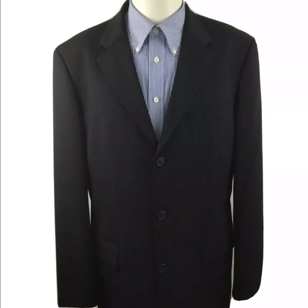 Hugo Boss Charcoal Pin Stripe Full Suit Wool & Polyester Jacket Sport Coat 40L